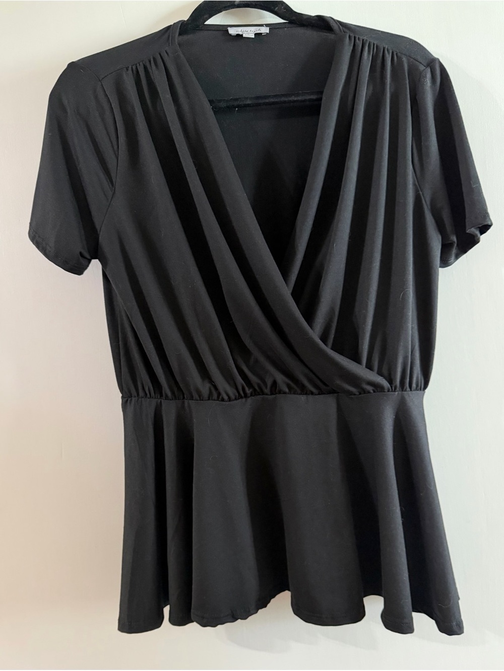 Black Faux-Wrap Peplum Top
